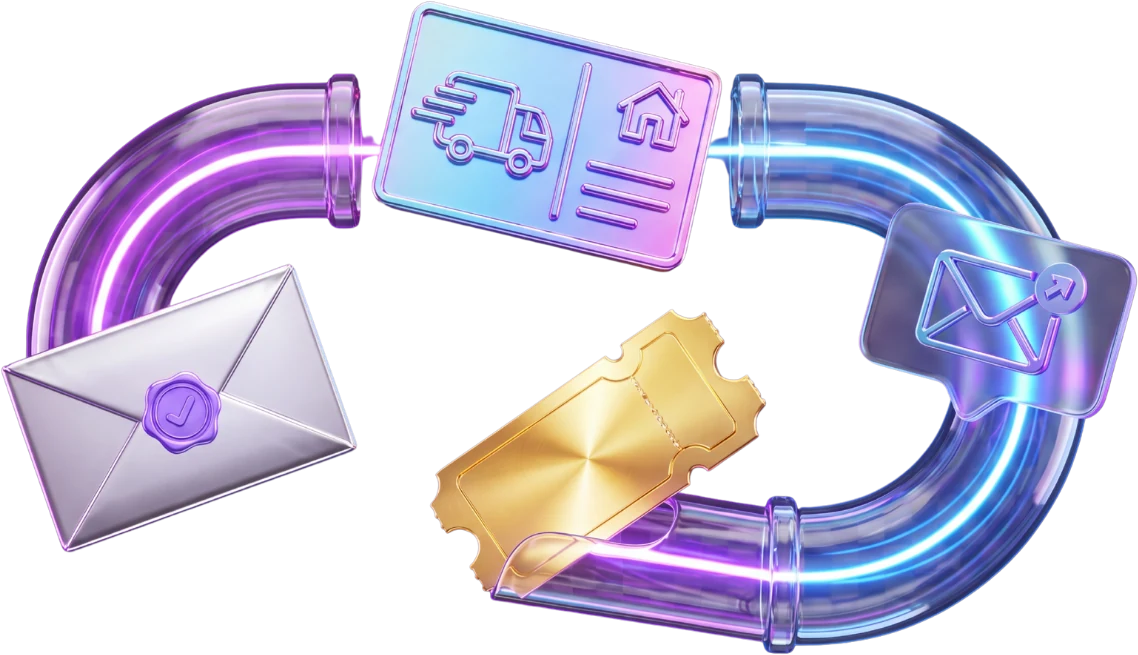 Metallic outreach loop with mail and direct mail pieces