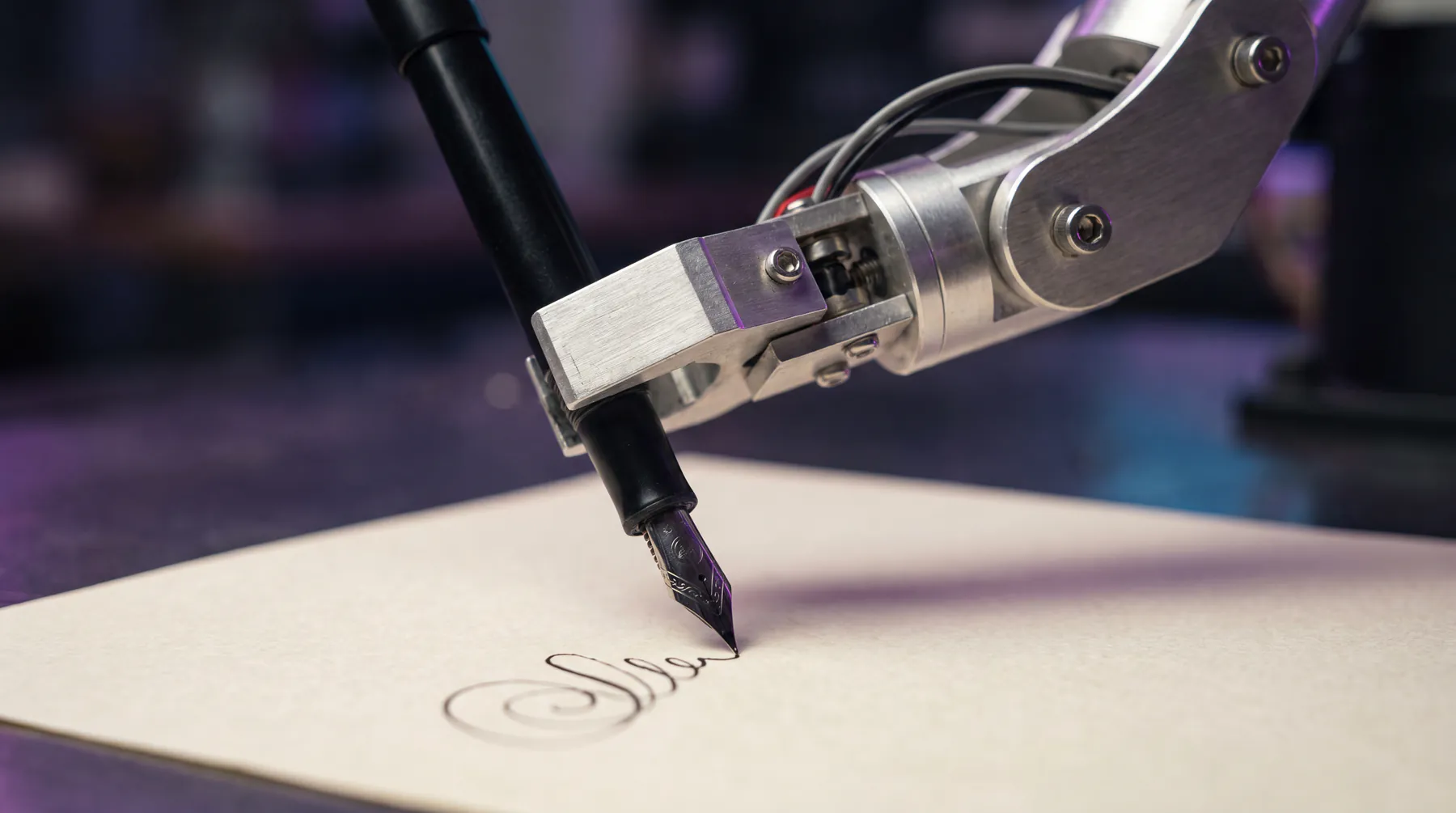 Robotic fountain pen writing a handwritten direct mail letter
