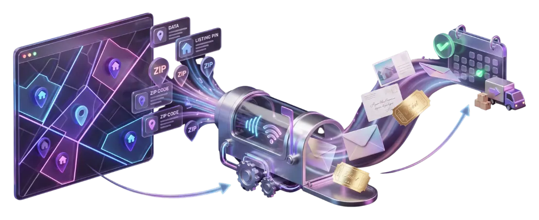 Direct mail workflow from listing activity to mail delivery