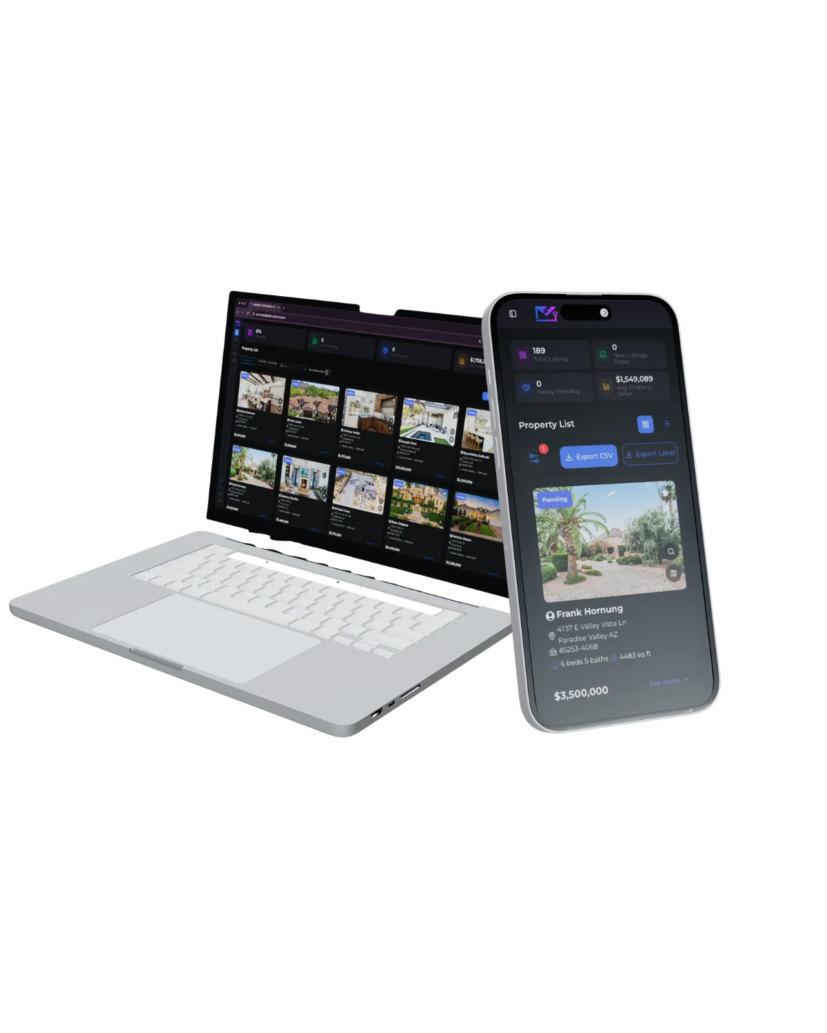 ListingPro dashboard shown on laptop and mobile devices